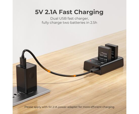 K&F CONCEPT Kit Carregador duplo + 2 baterias LP-E12