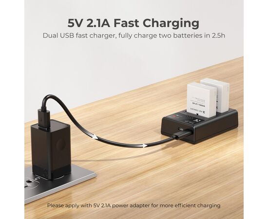 K&F CONCEPT Kit Carregador duplo + 2 baterias LP-E8