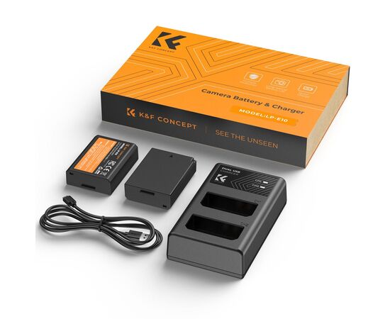 K&F CONCEPT Kit Carregador duplo + 2 baterias LP-E10