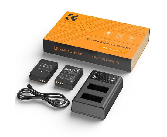 K&F CONCEPT Kit Carregador duplo + 2 baterias LP-E12
