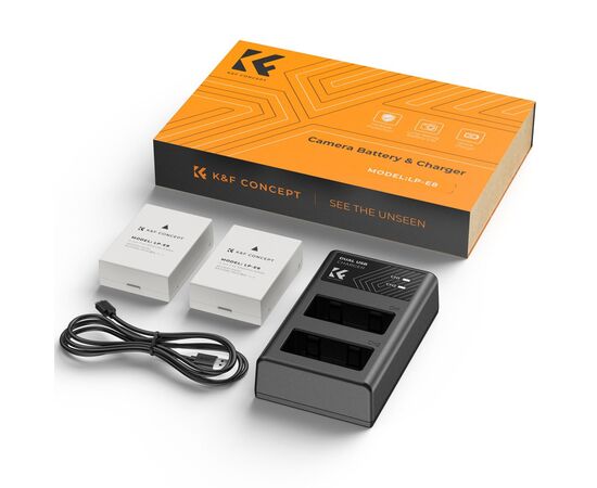 K&F CONCEPT Kit Carregador duplo + 2 baterias LP-E8