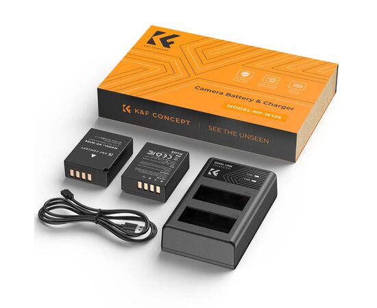 K&F CONCEPT Kit Carregador duplo + 2 baterias NP-W126S