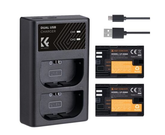 K&F CONCEPT Kit Carregador duplo + 2 baterias LP-E6NH