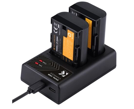 K&F CONCEPT Kit Carregador duplo + 2 baterias LP-E6NH