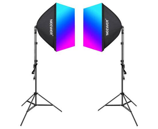 NEEWER Kit Duplo Iluminação LED RGB 24W + Softboxes 50x70cm + Tripés - NK800