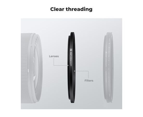 K&F CONCEPT Adaptador de Filtro Step-Up 52mm - 55mm + 2 Panos de Limpeza