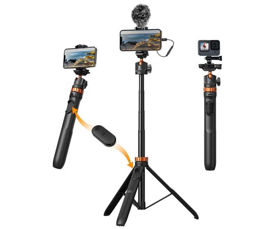 K&F CONCEPT Tripé com Selfie Stick 2 em 1 com Controle Remoto