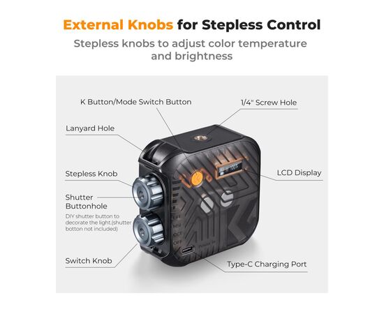 K&F CONCEPT Iluminador LED RGB - Preto