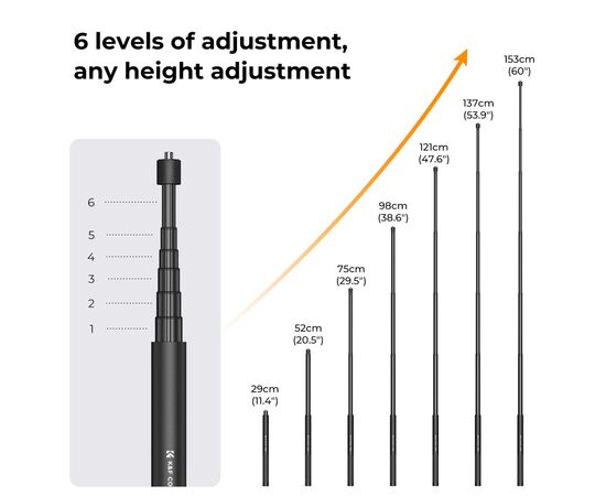 K&F CONCEPT Seltie Stick com Adaptador de Action Cam 153cm