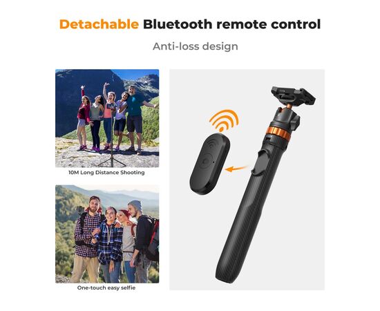 K&F CONCEPT Tripé com Selfie Stick 2 em 1 com Controle Remoto