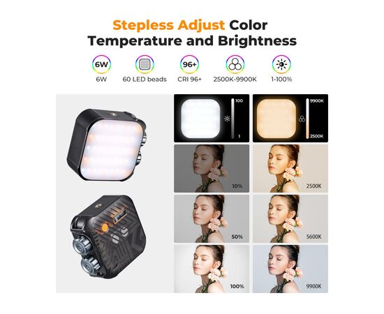 K&F CONCEPT Iluminador LED RGB - Preto