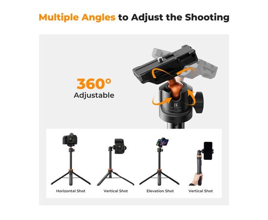K&F CONCEPT Tripé com Selfie Stick 2 em 1 com Controle Remoto