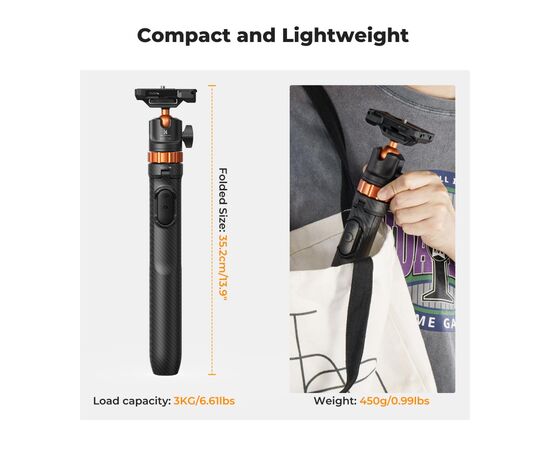 K&F CONCEPT Tripé com Selfie Stick 2 em 1 com Controle Remoto