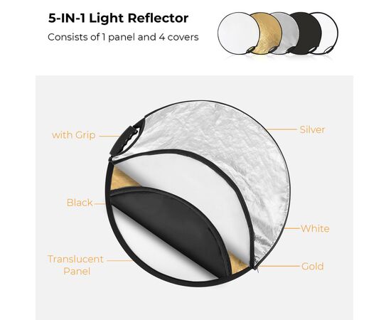 K&F CONCEPT Refletor Dobrável 5 em 1 110cm
