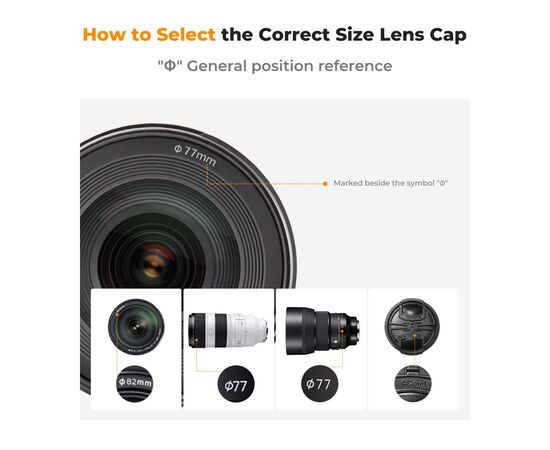 K&F CONCEPT Tampa de Lente Com Cordão Anti-Perda - 52mm