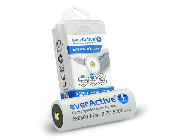 EVERACTIVE Pilha 26650 Recarregável Micro USB 5200mAh