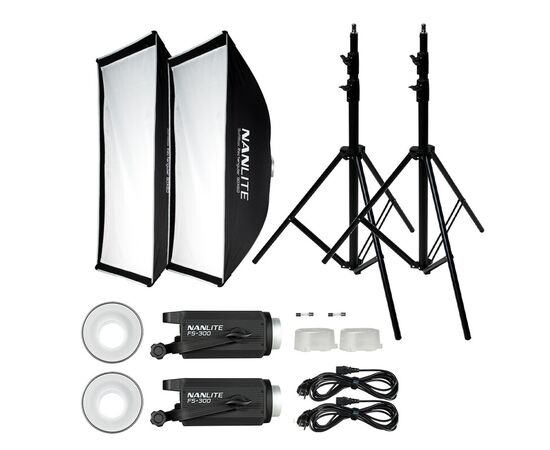 NANLITE Kit Duplo Iluminador LED FS300 com Tripé e Softbox