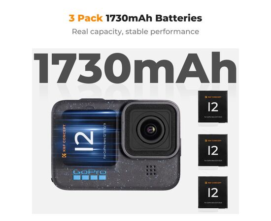 K&F CONCEPT Kit 3 Baterias Gopro Hero + Carregador Triplo