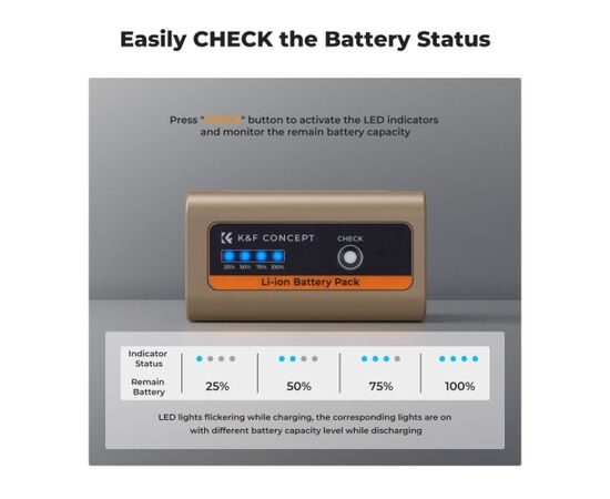 K&F CONCEPT Bateria  NP-F970 com USB-C PD 20W 10500mAh