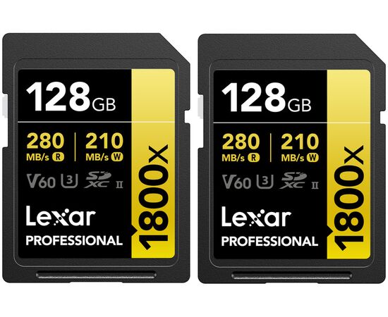 LEXAR Professional GOLD Series SDXC 1800x 280MB/s Classe 10 U3 UHS-II - 128GB (PACK 2 Unidades)