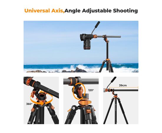 K&F CONCEPT Tripé de Vídeo K254A7 + Cabeça Fluida FH-03