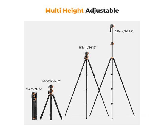 K&F CONCEPT Tripé de Vídeo K254A7 + Cabeça Fluida FH-03