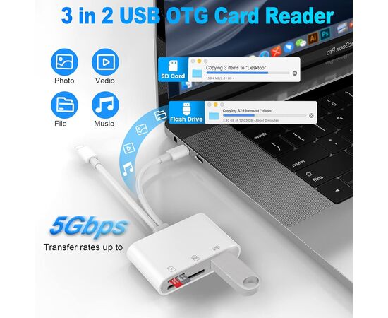 COLORCABLE Leitor de Cartões SD para iPhone iPad, Lightning USB C adaptador de cartão SD com SD/Micro SD/USB3.0