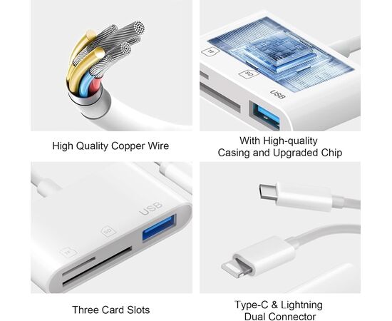 COLORCABLE Leitor de Cartões SD para iPhone iPad, Lightning USB C adaptador de cartão SD com SD/Micro SD/USB3.0