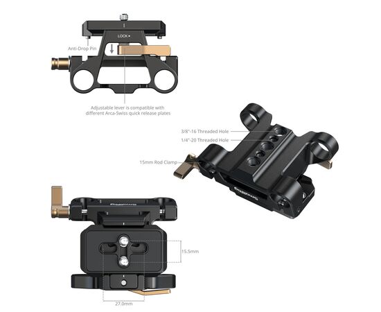 SMALLRIG 5365 Placa de Montagem Arca-Type com Braçadeira de Haste Dupla 15mm