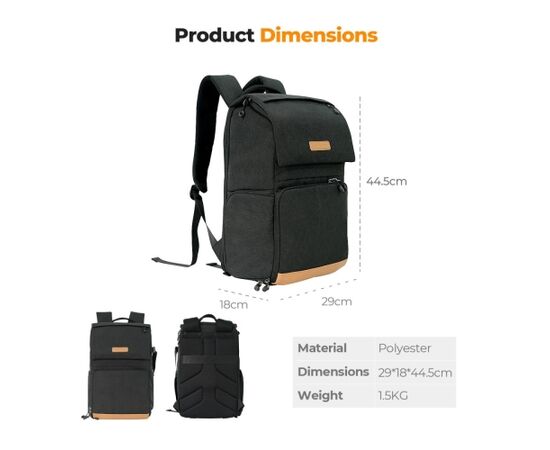 K&F CONCEPT Mochila Narute Wander 22L - Preto