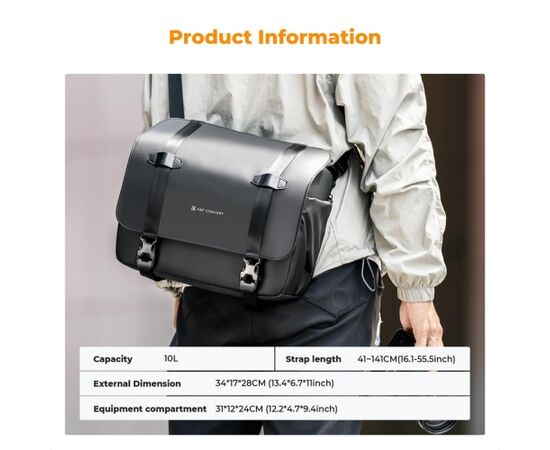 K&F CONCEPT Bolsa de Ombro Urban Wander 10L - Preto