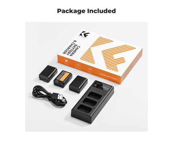 K&F CONCEPT Kit 3 Baterias NP-FW50 1100mAh com Carregador Triplo