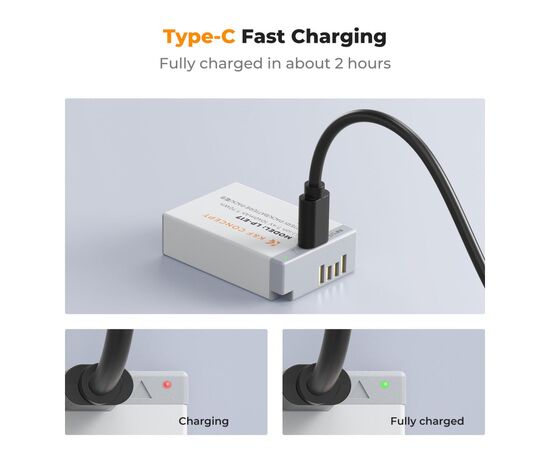 K&F CONCEPT Bateria com Carregamento USB-C LP-E17 1040mAh