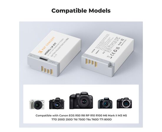 K&F CONCEPT Bateria com Carregamento USB-C LP-E17 1040mAh