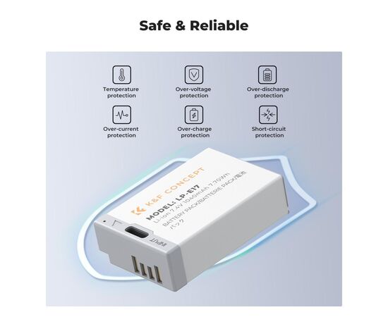 K&F CONCEPT Bateria com Carregamento USB-C LP-E17 1040mAh
