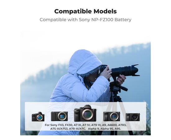 K&F CONCEPT Carregador Duplo 18W para Baterias NP-FZ100