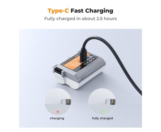 K&F CONCEPT Bateria com Carregamento USB-C EN-EL15C 2600mAh