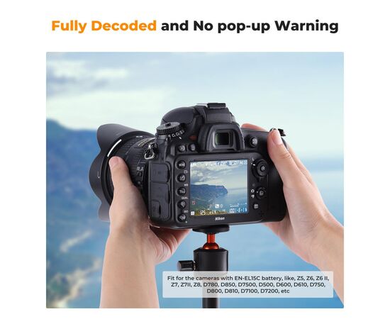 K&F CONCEPT Bateria com Carregamento USB-C EN-EL15C 2600mAh