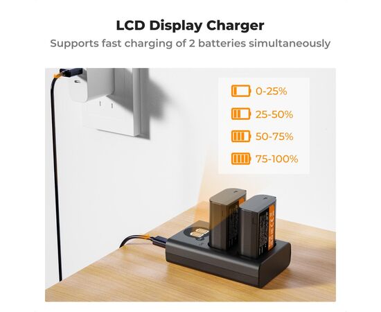 K&F CONCEPT Kit Carregador Duplo + 2 Baterias DMW-BLK22 2400mAh