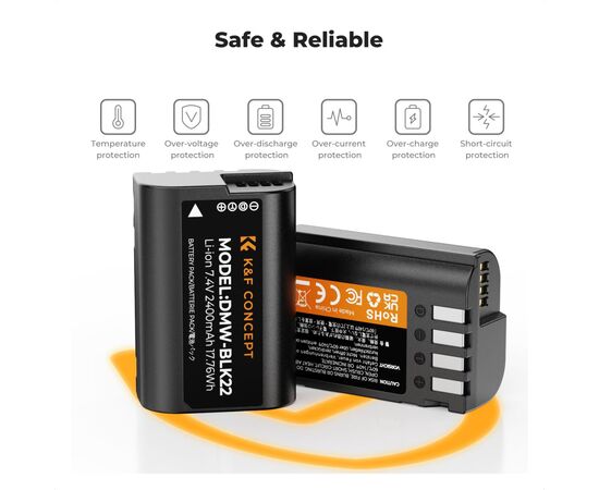 K&F CONCEPT Kit Carregador Duplo + 2 Baterias DMW-BLK22 2400mAh