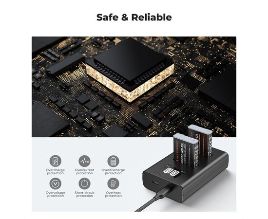 K&F CONCEPT Kit Carregador Duplo + 2 Baterias NB-13L 1250mAh