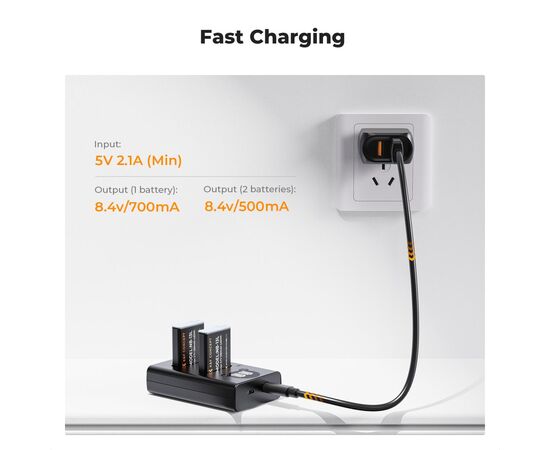 K&F CONCEPT Kit Carregador Duplo + 2 Baterias NB-13L 1250mAh