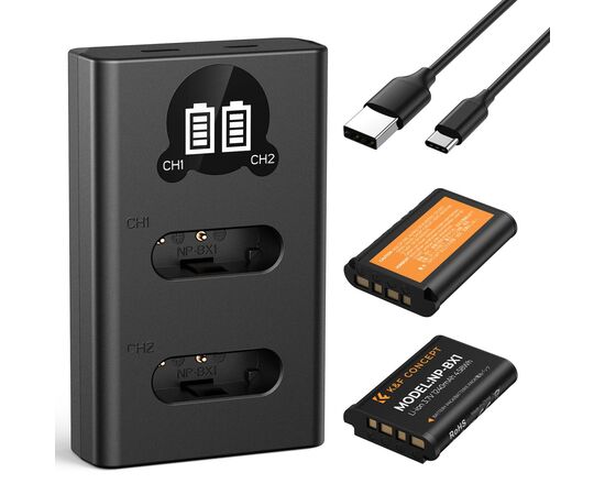 K&F CONCEPT Kit 2 Baterias NP-BX1 1240mAh com Carregador Duplo