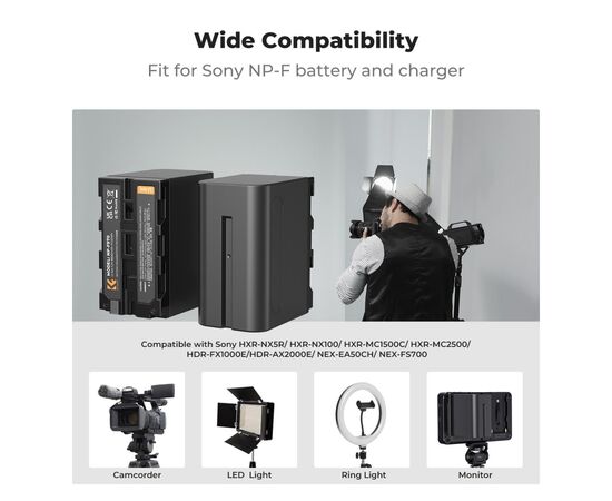 K&F CONCEPT Kit Carregador Duplo + 2 Baterias NP-F970 6600mAh