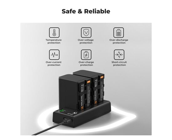 K&F CONCEPT Kit Carregador Duplo + 2 Baterias NP-F970 6600mAh