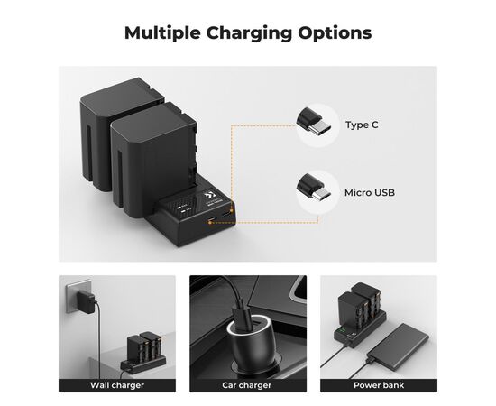 K&F CONCEPT Kit Carregador Duplo + 2 Baterias NP-F970 6600mAh