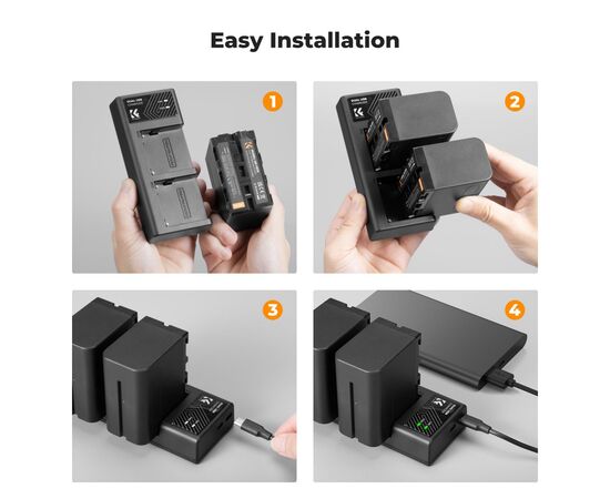 K&F CONCEPT Kit Carregador Duplo + 2 Baterias NP-F970 6600mAh