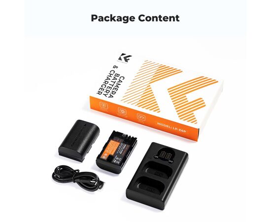 K&F CONCEPT Kit Carregador Duplo + 2 Baterias LP-E6P 2400mAhK&F CONCEPT Kit Carregador Duplo + 2 Baterias LP-E6P 2400mAh
