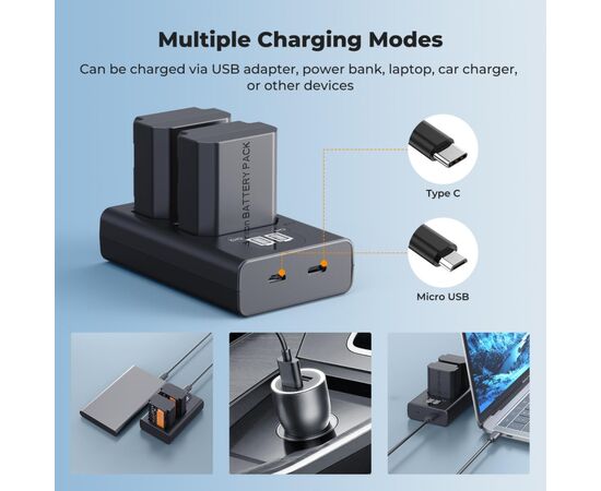 K&F CONCEPT Kit 2 Baterias NP-FZ100 2600mAh com Carregador Duplo