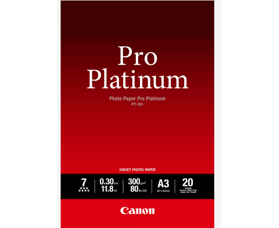 CANON Papel para Impressora Jato de Tinta Fine Art Glossy Pro Platinum PT-101 A3 - 20 Folhas